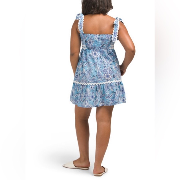 Stellah Blue Batik Floral Ribbon Trim Mini Dress Tie Strap Size Large - Picture 2 of 2